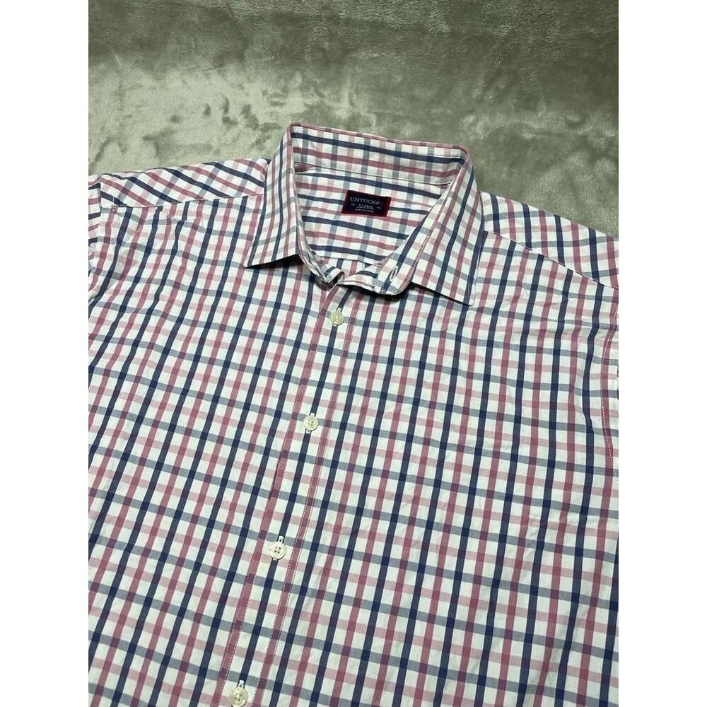 Untuckit Button Up Shirt Men XL Pink Plaid Cotton Dress Top Long Sleeve
